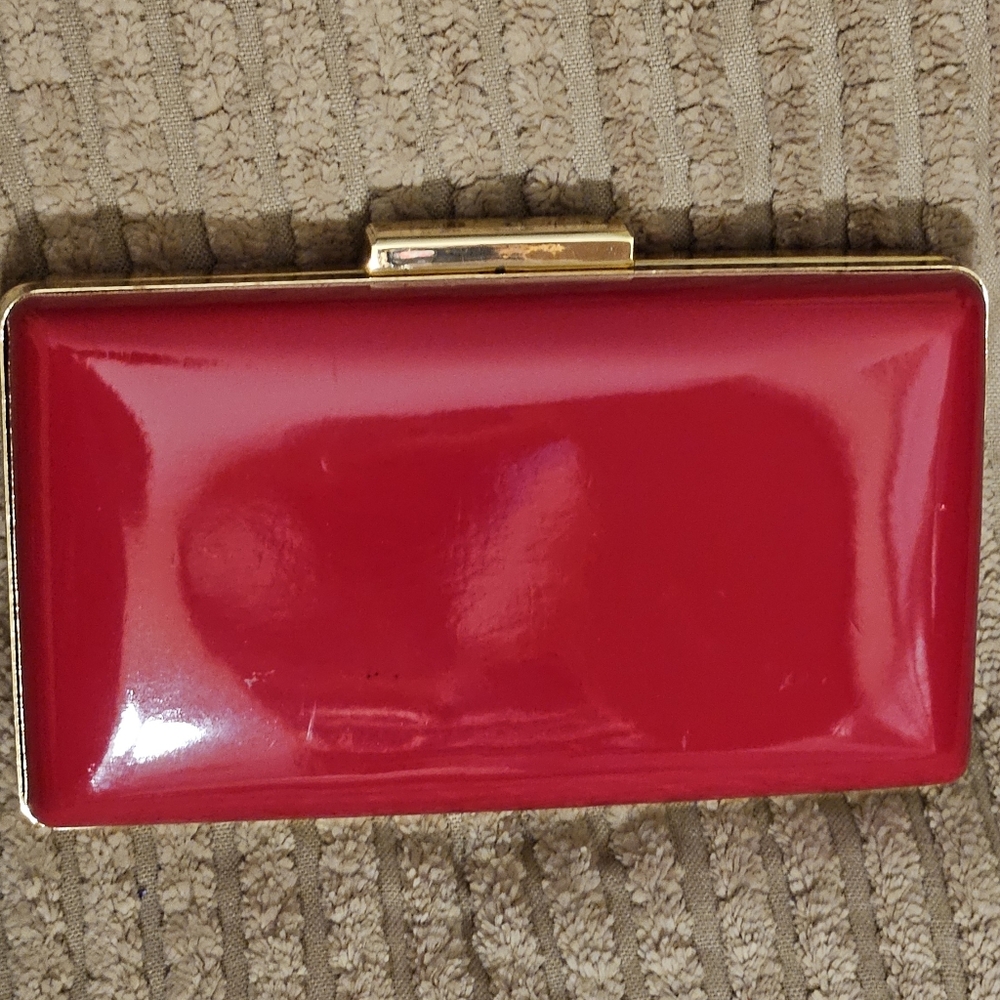 DASEIN Patent Cherry Red PU Mini Clutch Goldtone Metal Frame Lift-Lock Clasp